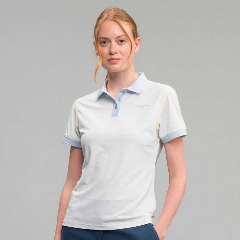 Women's Piped Short Sleeve Polo Shirt - Light Blue Honeycomb/Yellow M